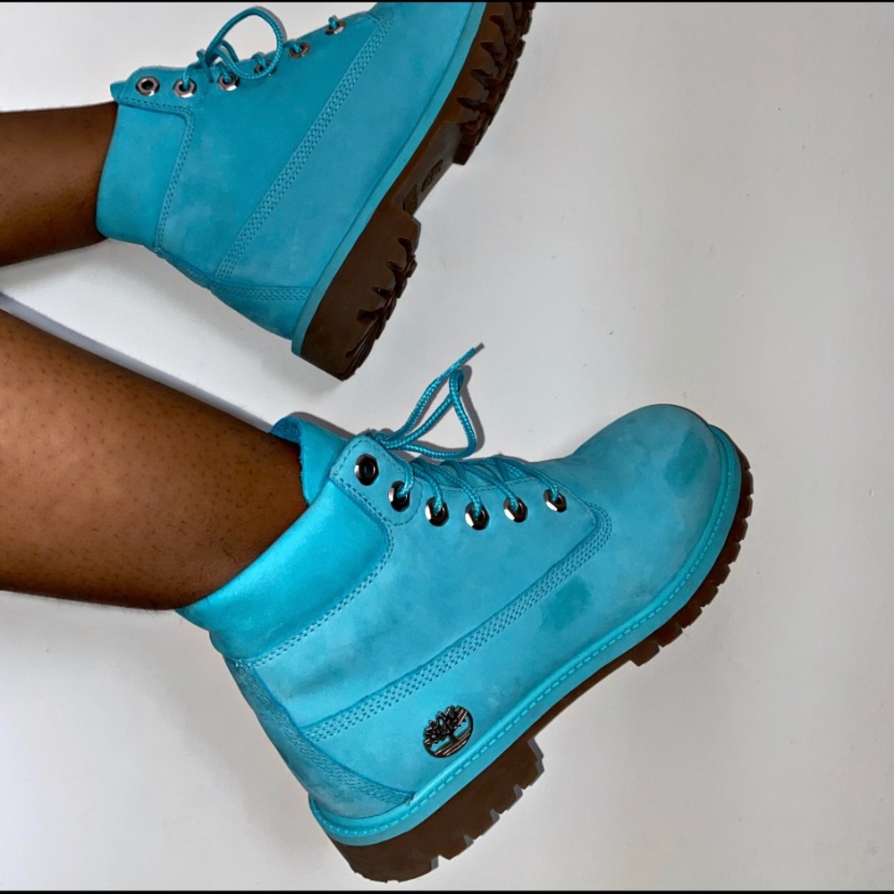 RARE Timberland Winter Boots Icy Blue and Brown High-Top Design EUC - Picture 4 of 4